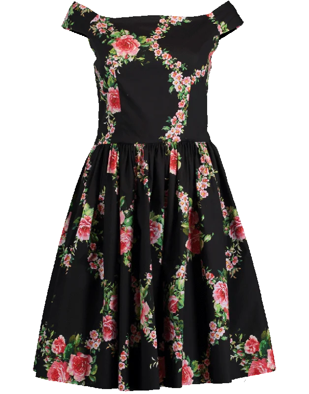 Cap Sleeve Wide Neck Print Dress Tunics Floral girly