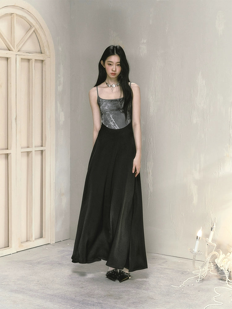 Printed suspender slim skirt【s0000009230】 vintage skirt charm