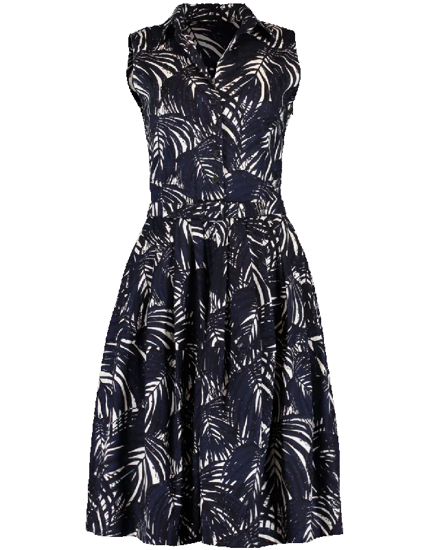 Collared Palm Print Dress Tunics Chic elegant