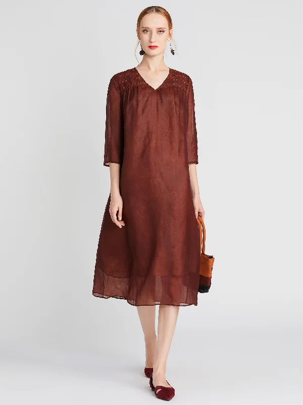 Gambiered Guangdong Silk Dress Tunics Sophisticated sleek