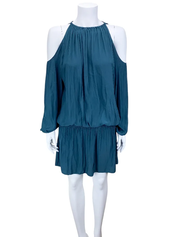 Ramy Brook Women's Lauren Cold Shoulder Smocked Dress Pine Green Size M Maxi Flowy Bohemian