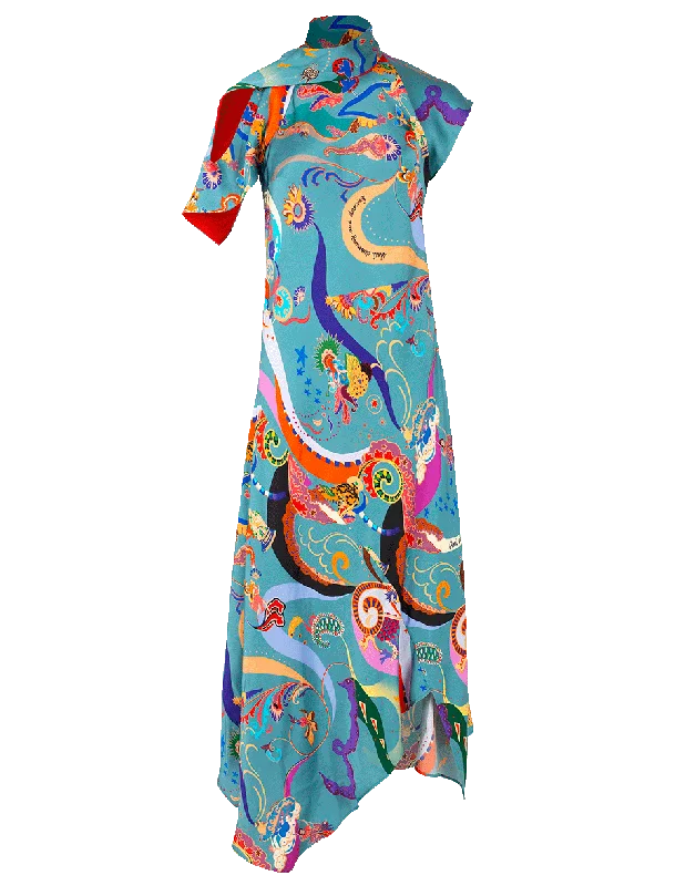 High Neck Asymmetrical Print Dress Tunics Sale discount