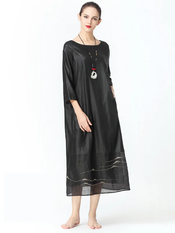 Silk embroidered dress Tunics Fleece cozy