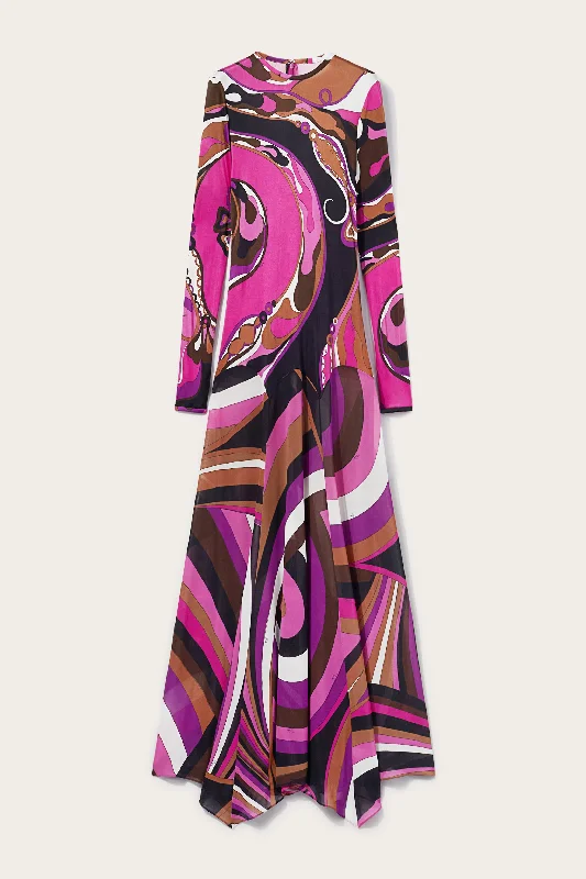 Orchidee and Iride-Print Long Dress Tunics Yoga stretchy