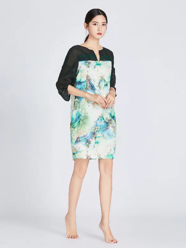 Printed Contrast-panel Silk Dress Tunics Recommended stylist