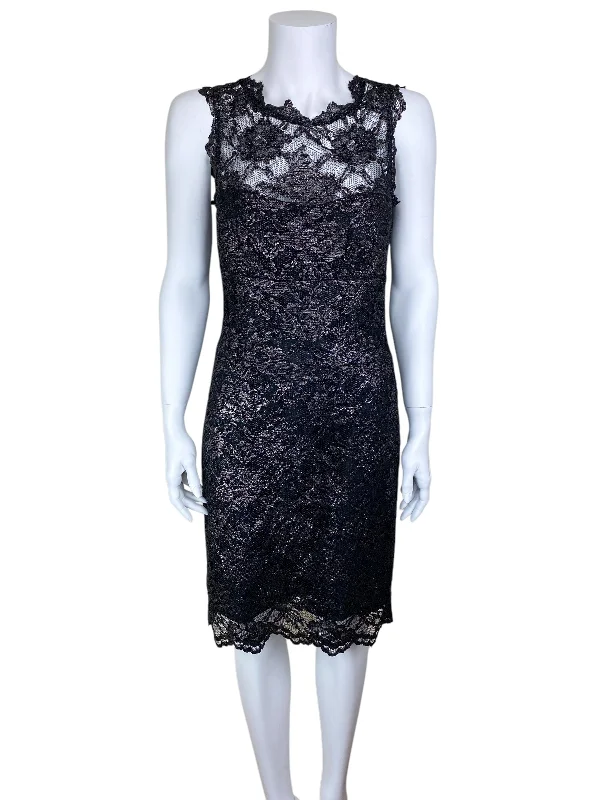 Nicole Miller Women's Metallic Foil Lace Dress Gold Black Size 8 Tunics Luxurious high-end
