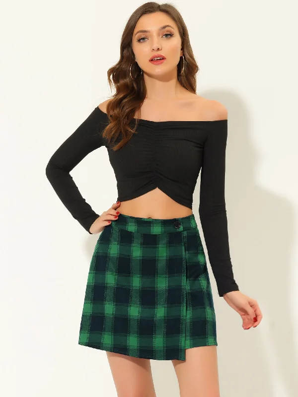 Plaid Layers High Waist Skater A-Line Tartan Skirt silk skirt lustrous