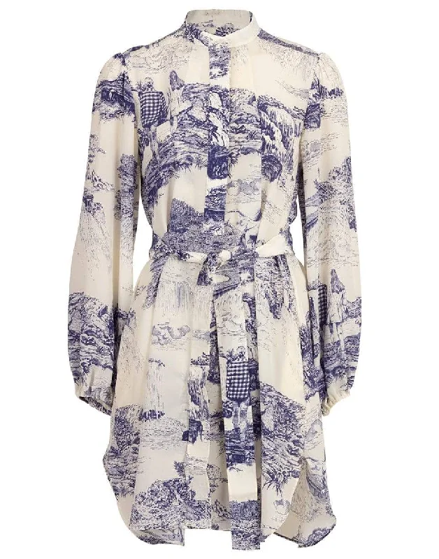 Toile De Jouy Printed Dress Turtleneck Warm Winter
