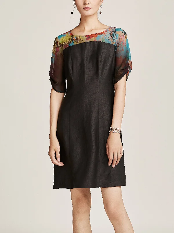 Printed Contrast-Panel Gambiered Guangdong Silk Dress Tunics Essential wardrobe