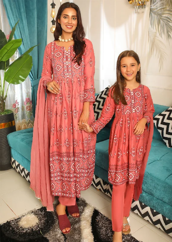 HK141 Diamond Pink Readymade Mother & Daughter Linen Dress Tunics Favorite customer