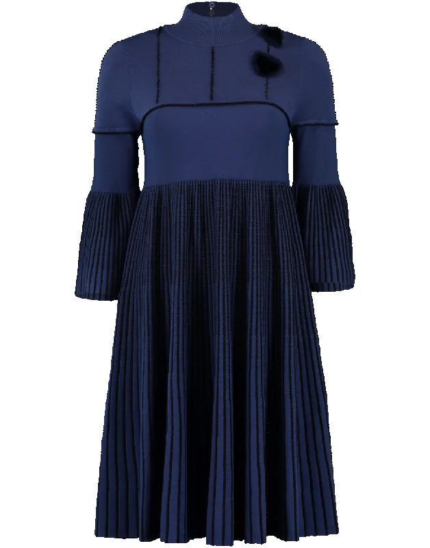 Pleated Fur Dress Pencil Office Professional
