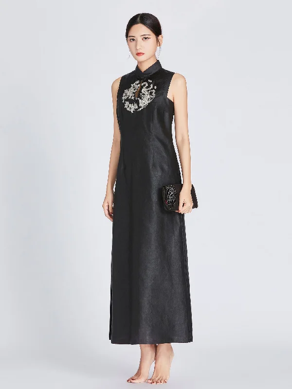 Stand collar embroidered evening dress Tunics Review highly