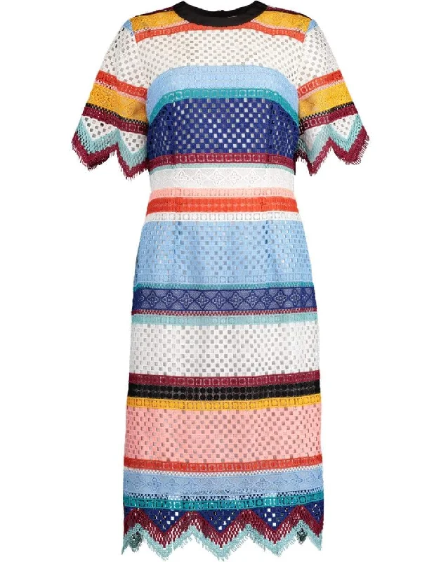 Color-Blocked Guipure Lace Dress Casual Short Summer
