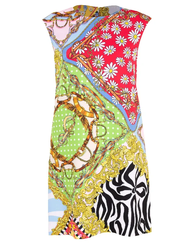 Sleeveless Fantasy Print Shift Dress Turtleneck Warm Winter
