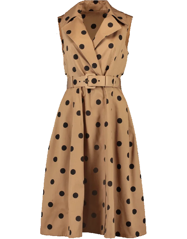 Polka Dot Belted Trench Dress Tunics Fleece cozy