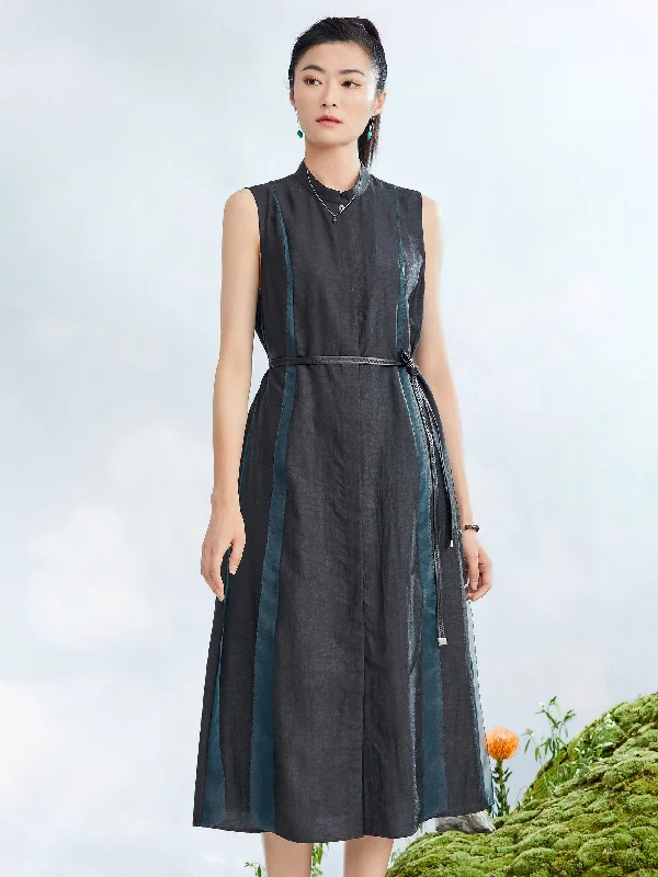 Gambiered Guangdong Silk Sleeveless Vest Dress Tunics Stylish elegant