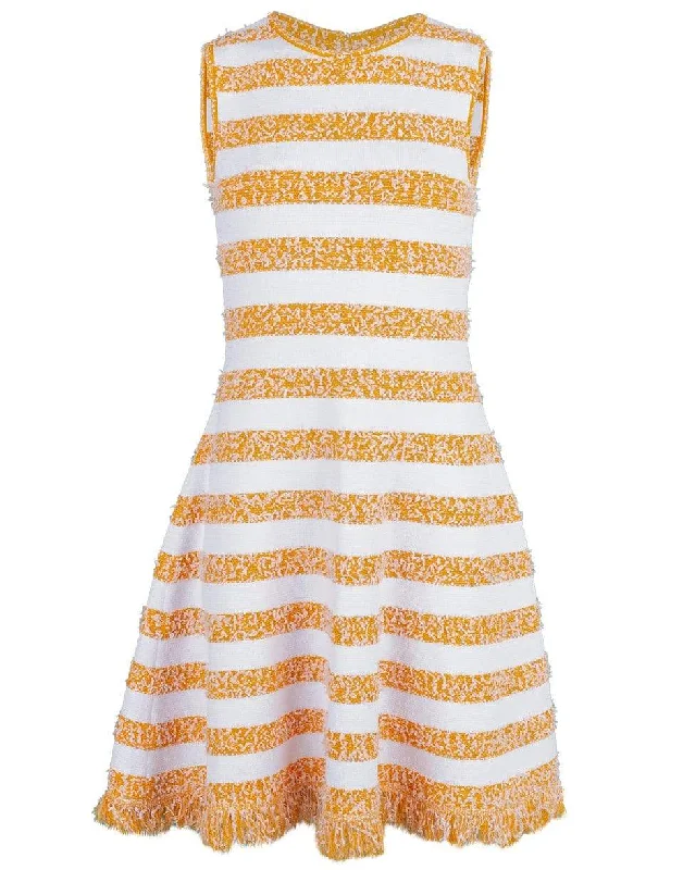 Fringe Trim Striped Knit Dress Casual Short Summer