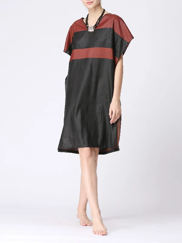 Contrast-panel Stretch Gambiered Guangdong Silk  Dress Tunics Occasion special