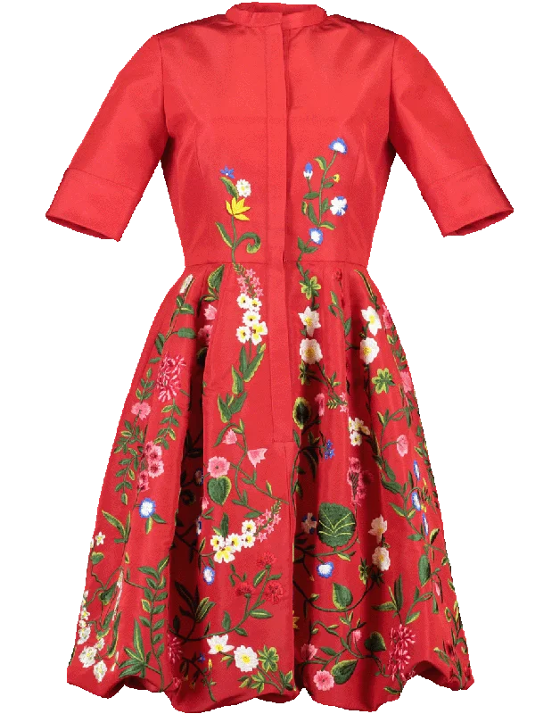 Balloon Bottom Embroidered Dress Tunics Corduroy durable