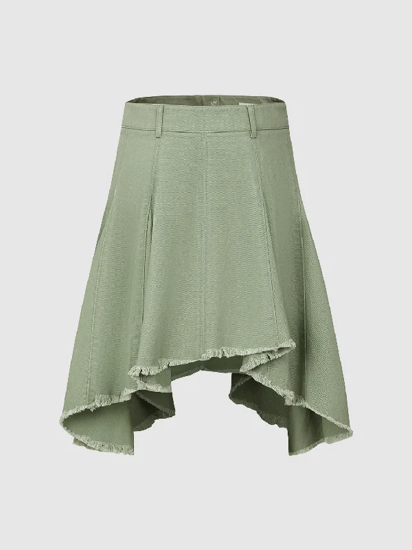 Raw Hem Mini A-Line Skirt corduroy skirt cozy