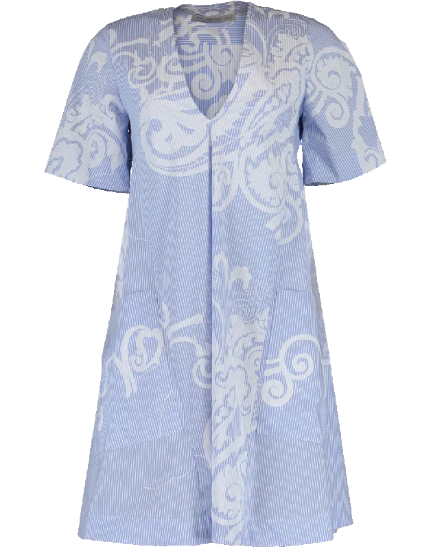 Striped Woodstock Dress Crew Neckline Casual