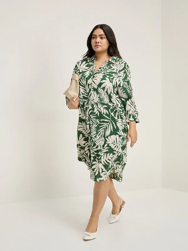 Gia Green Botanical Printed High-Low Straight Dress Tunics Occasion special