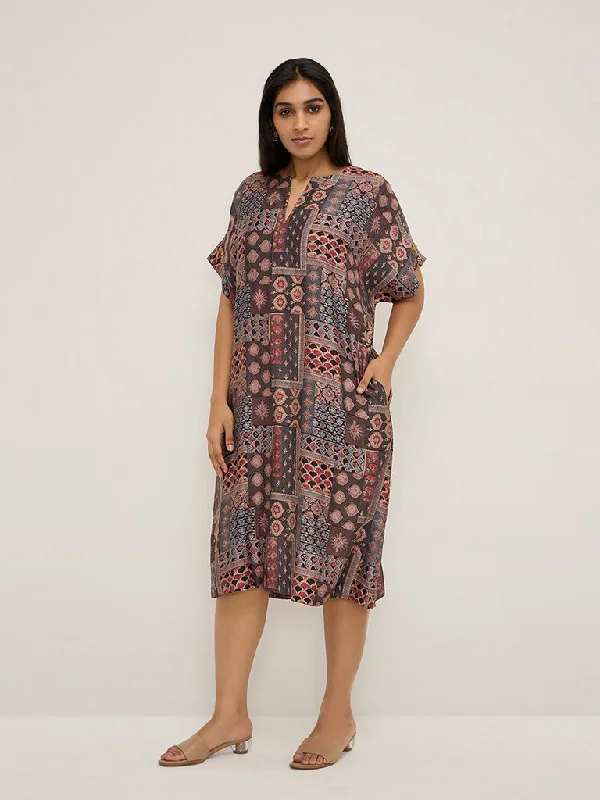 Diza Black Printed Straight Dress Tunics Fall fleece