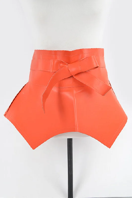 Orange Faux Leather Skirt Belt linen skirt breathable