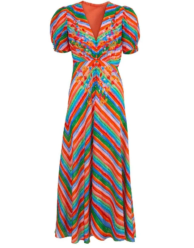 Lea Striped Long Dress Off-the-shoulder Chic Trendy