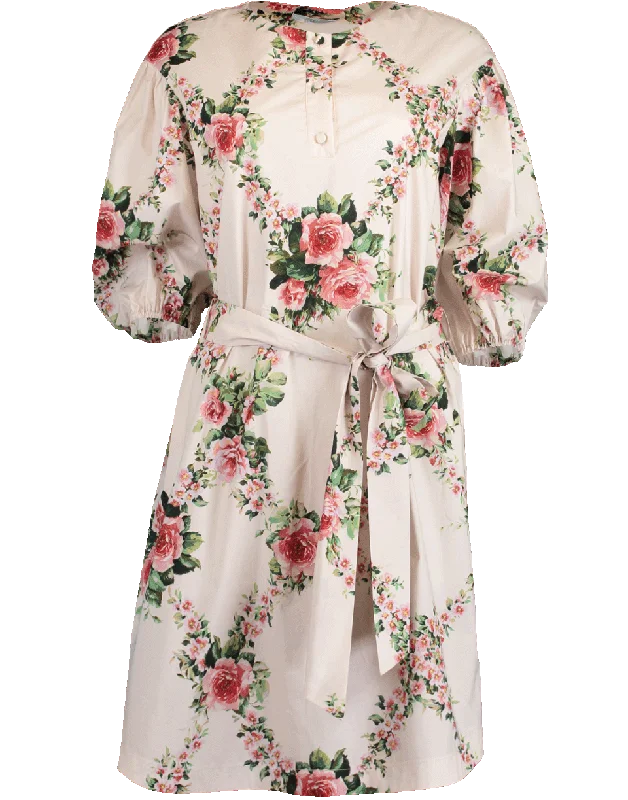 Button Front Self Belt Floral Dress Tunics Solid Classic