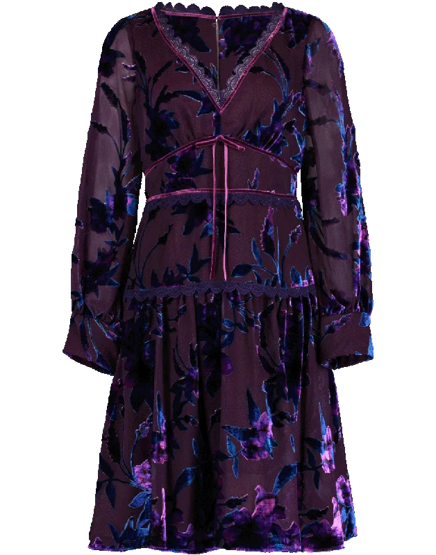 Bishop Sleeve Velvet Burnout Dress Tunics Versatile functional