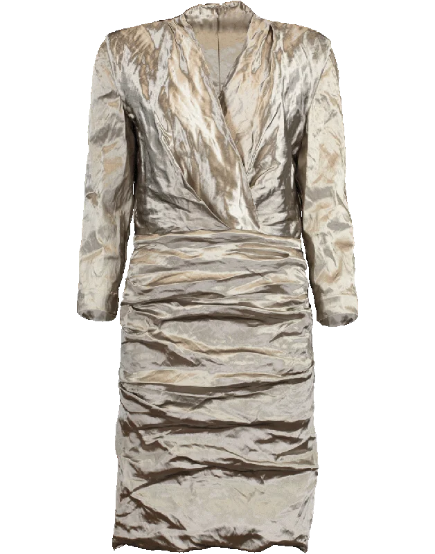 Metallic V-Neck Dress Crew Neckline Sporty