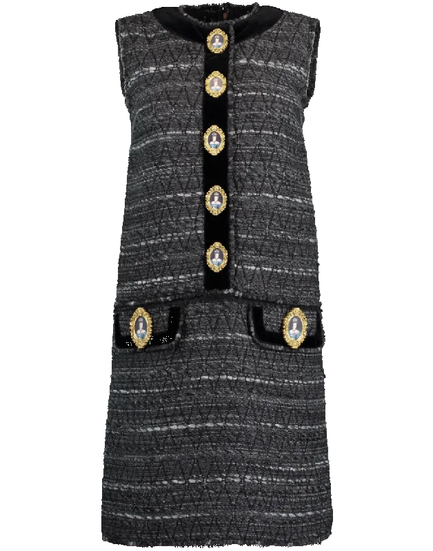 Sleeveless Tweed Shift Dress Tunics Short Trendy