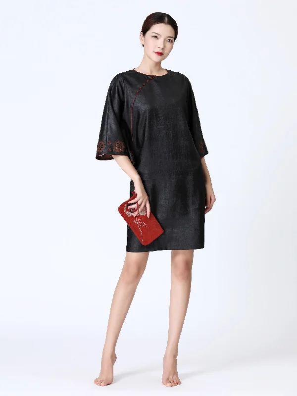 Loose-Fit  Gambiered Guangdong Habotai Silk Dress Tunics Chic fashionable