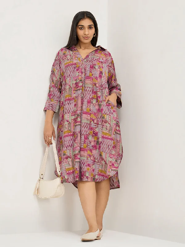 Diza Pink Indie-Printed A-Line Dress Tunics Formal black