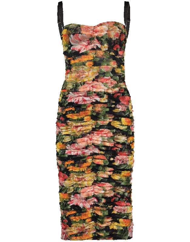 Floral Tulle Ruched Fitted Dress Tunics Designer luxury