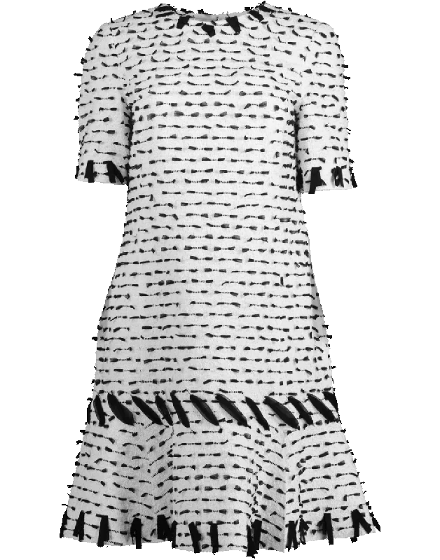 Ribbon Detail Tweed Dress Tunics Satin smooth