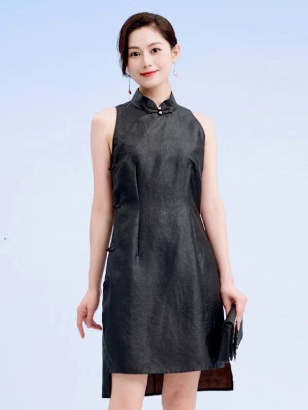 Gambiered Guangdong Silk Sleveeless Qipao Dress Tunics Practical easy-care