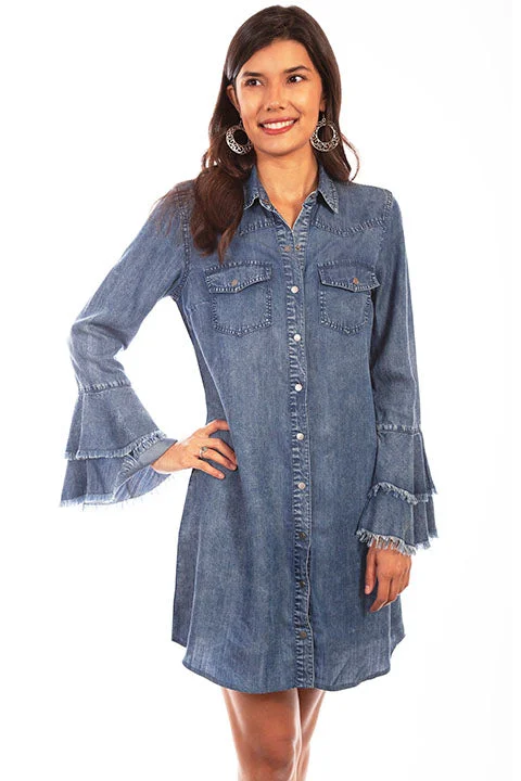 Women's Honey Creek Collection Dress: Western Yoke Double Ruffle Cuffs Tunics Business professional