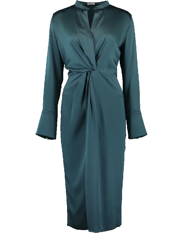Silk Middle Knot Dress Casual Short Summer