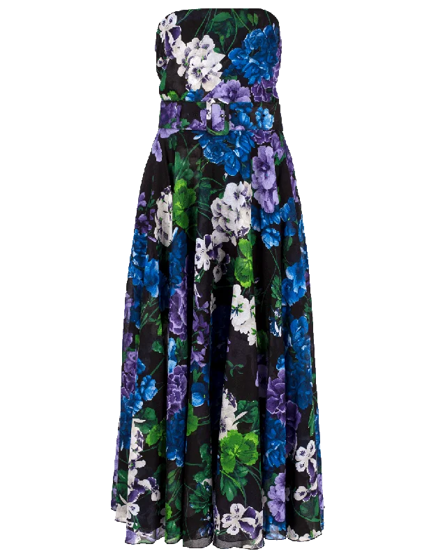 Bougainvillea Print Strapless Dress Tunics Luxurious high-end