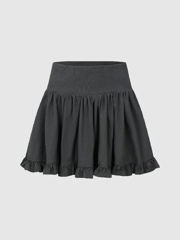 Elastic Waist Pleated Mini A-Line Skirt satin skirt smooth