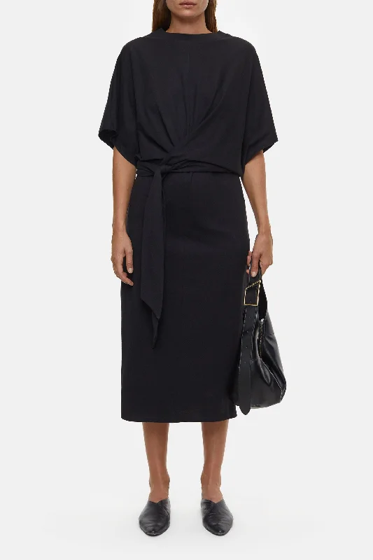 CLOSED WOMENS JERSEY WRAP DRESS - BLACK Tunics Practical easy-care