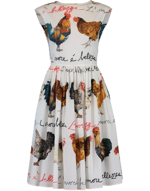 Rooster Print Flared Dress Tunics Essential wardrobe