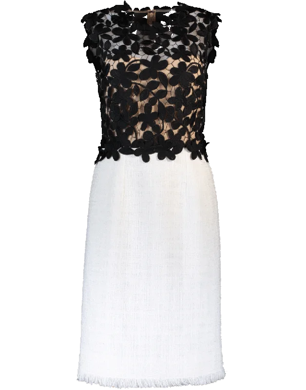 Floral Lace TopTweed Dress sweetheart Neckline Romantic