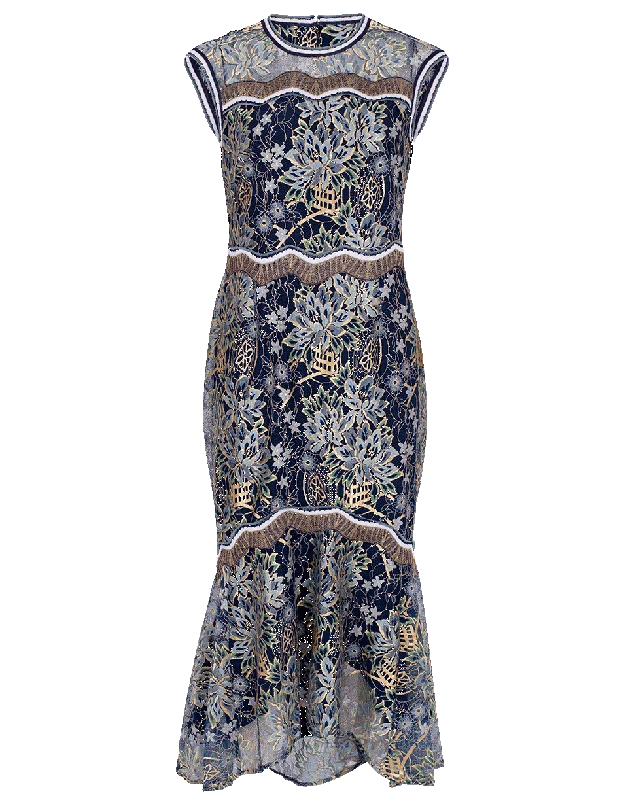 Sleeveless Lace Knit Dress Square Neckline Feminine