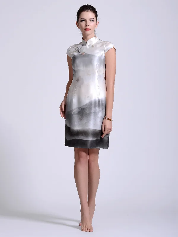 Print Mulberry Silk Qipao Dress Tunics Sophisticated sleek