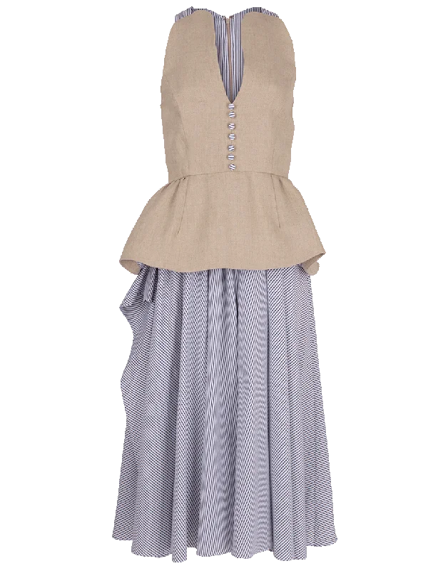 Long Peplum V-Neck Dress Tunics Sophisticated sleek