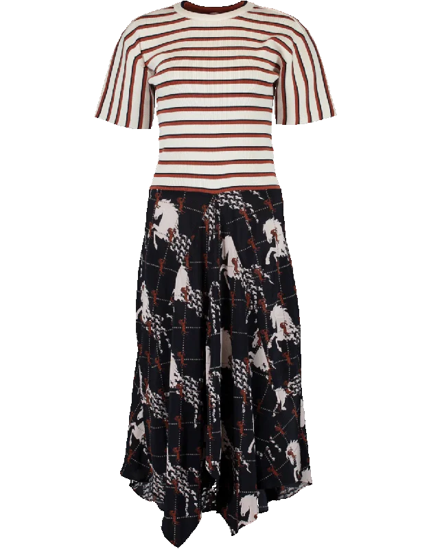 Knit Striped Top Dress Tunics Fashionable trendy