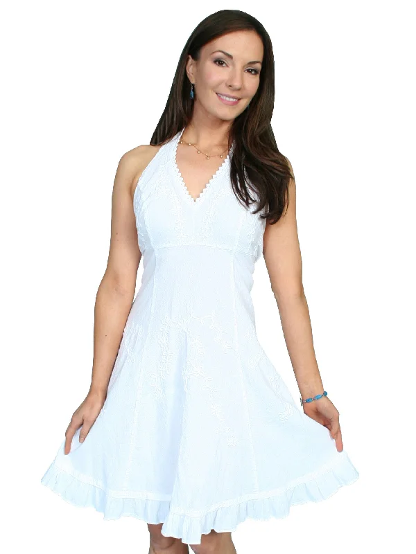 Women's Cantina Collection Dress: Halter Style with Ruffle Hem, White sweetheart Neckline Romantic